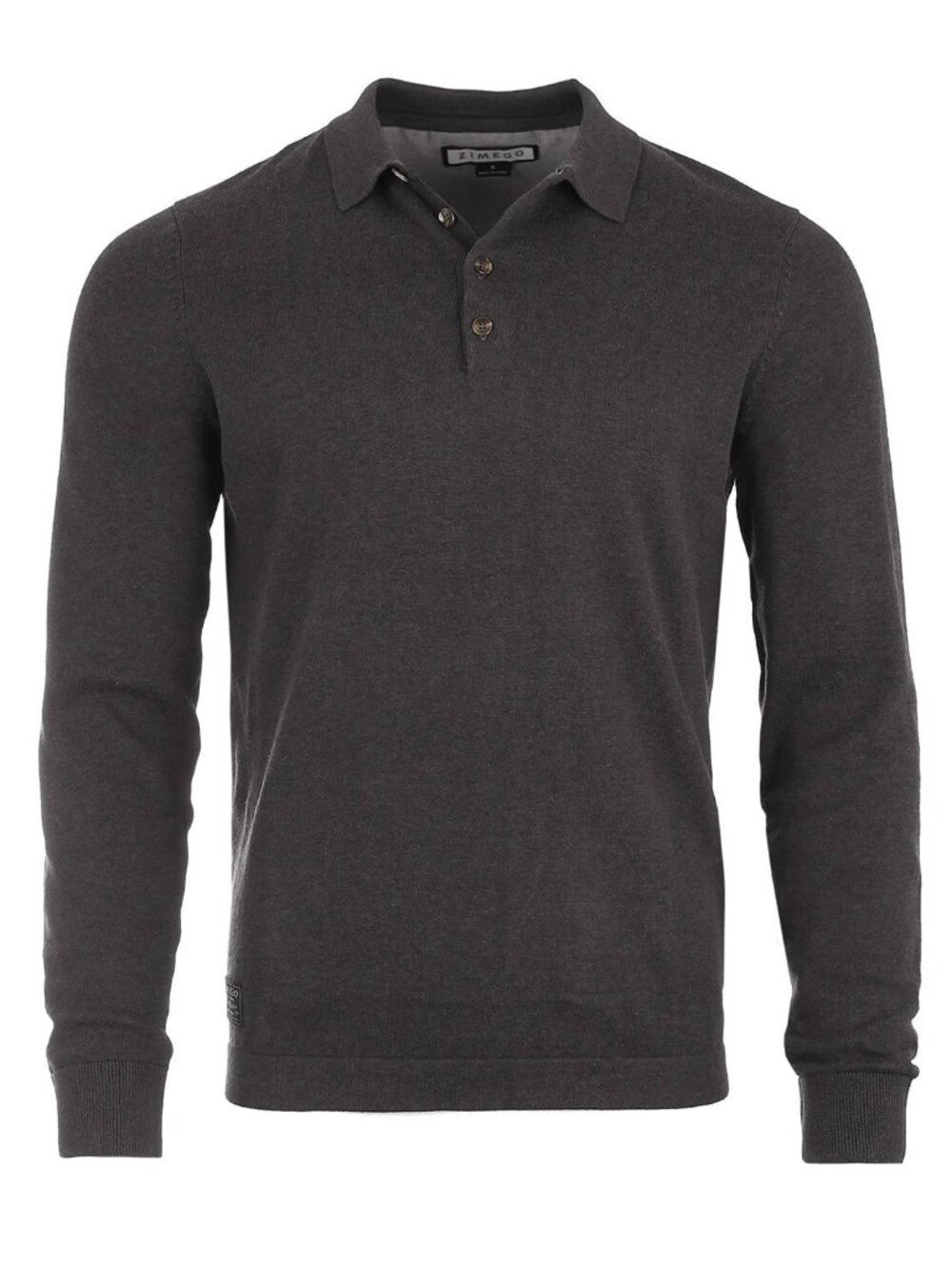 Zimego Charcoal Qtr Button Long Sleeve Polo